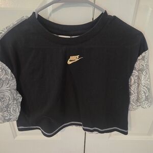 Nike Black Crop Top with Lace Sleeves And Back